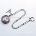 Stainless steel Cuban Chain bracelet, 316l stainless steel Silver& Chocolate crystal locket bracelet